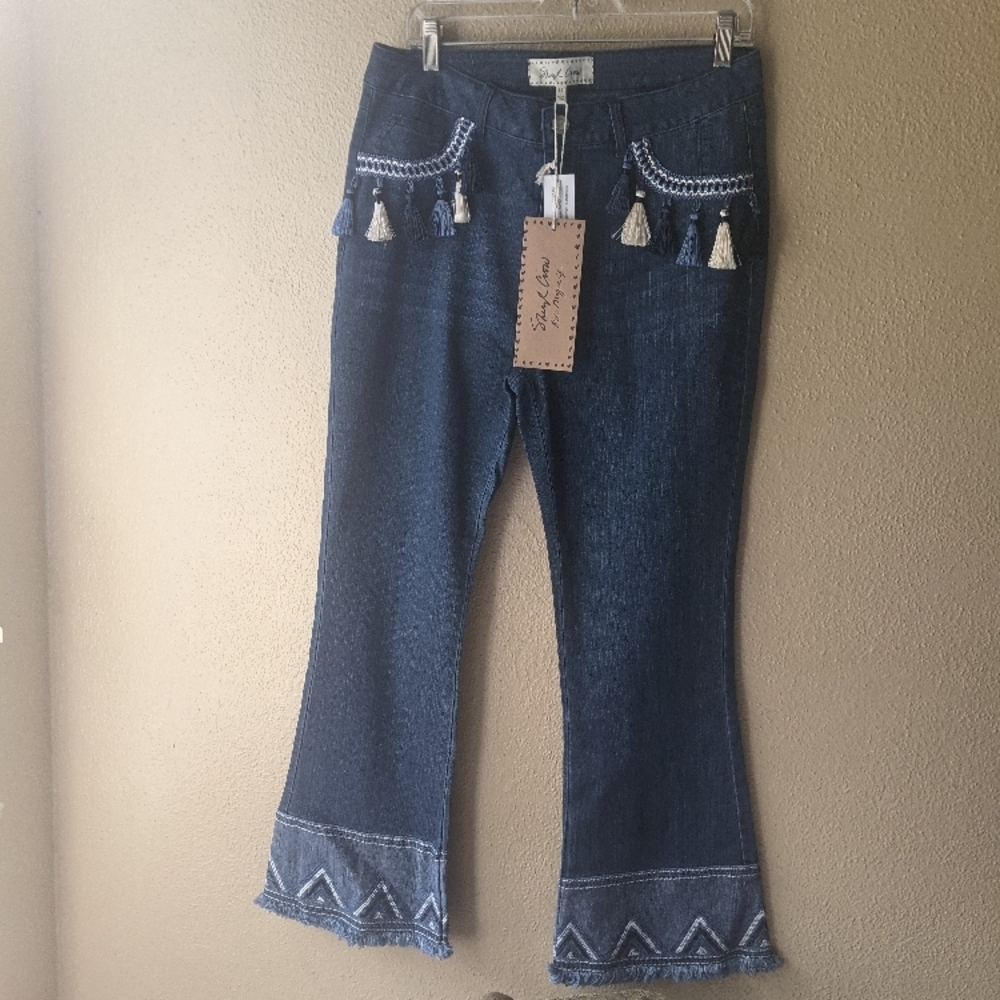 Sheryl Crow Jeans Flare Embroidered Retro Festival Boho Tassels Size 4